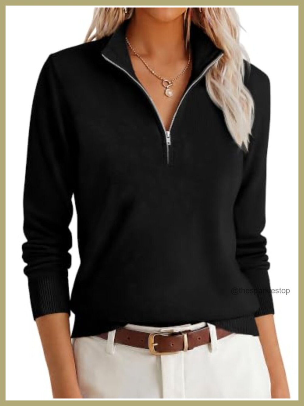 ANRABESS Quarter Zip Pullover Sweater Lightweight Mock Neck Long Sleeve Knit